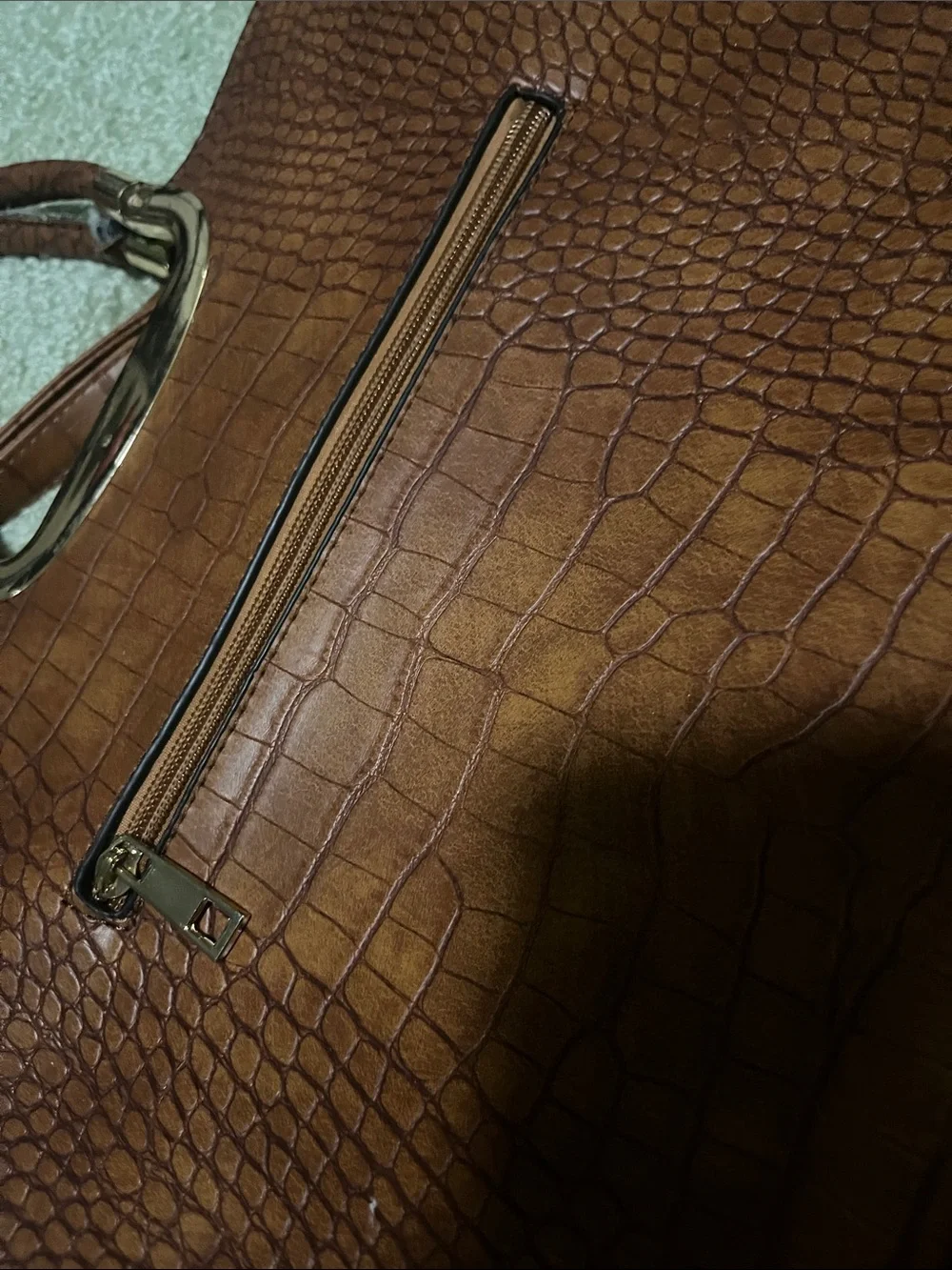 Classic Croc-Embossed Brown Satchel Bag - Versatile Shoulder & Top-Handle
